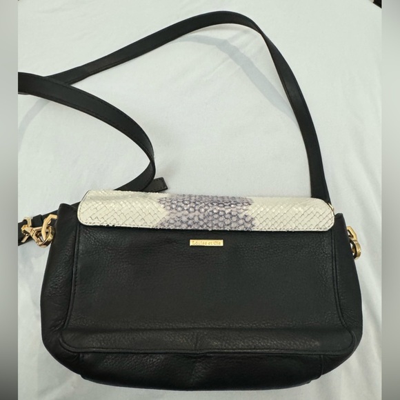 Louise et Cie Alis Leather Crossbody Snake Print White Black & Purple Purse Bag - Picture 14 of 16
